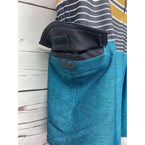 George Mens Multi Colored Striped Drawstring Waist With Pockets Swim Trunks With - Picture 3 of 7